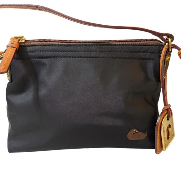 Dooney & Bourke Vintage Black Bag with Brown Embroidered Duck and Brass Hangtag - Picture 1 of 10